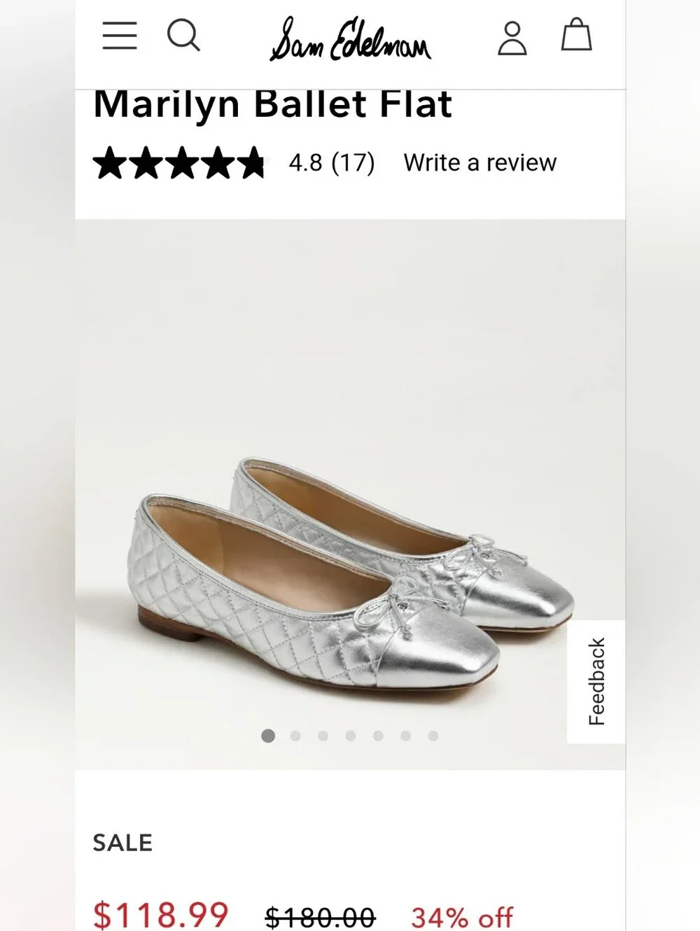 Sam Edelman Marilyn Quilted Ballet Flat in Silver